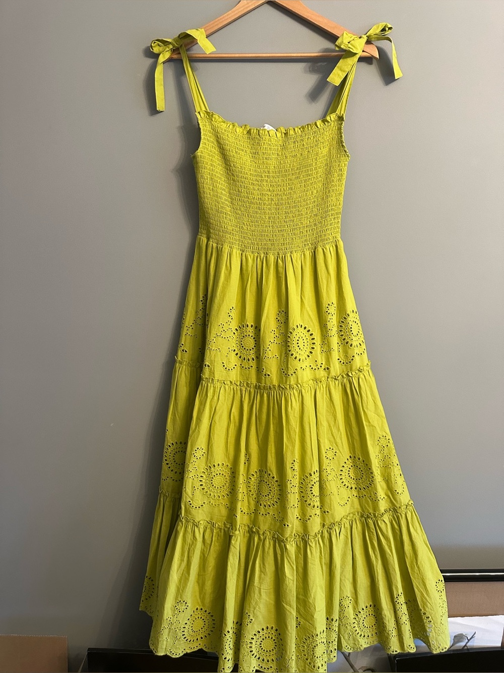 Zara Lime Green Smocked Top with Ruffle Edge